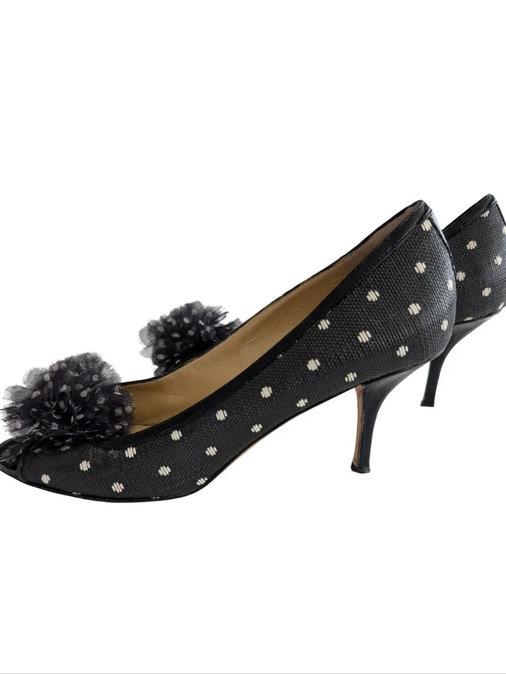 Kate Spade Molly Polka Dot Raffia Peep-Toe Pumps Size 10